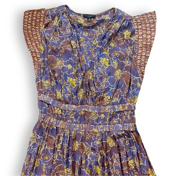 Current Air Pleated Floral Midi Dress Purple Combo Sz M - Picture 3 of 7